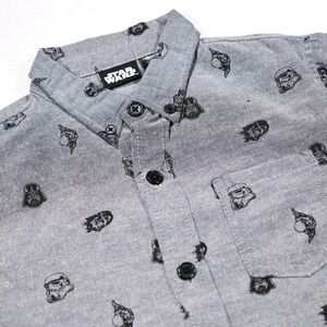 STAR WARS Boys Youth S Darth Vader Yoda Pattern Short‎ Sleeve Button Up Shirt